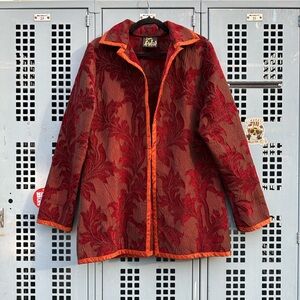 Vintage 90s Red Orange Boho Tapestry Coat